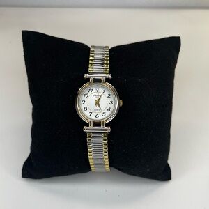VTG Precision Gruen Watch Women Silver Gold Two Tone Stretch Band‎ New Battery